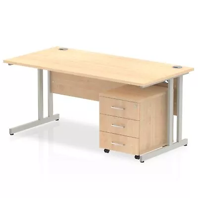 Impulse Cantilever Straight Office Desk W1600 X D800 X H730mm Maple Finish Silve • £443.65