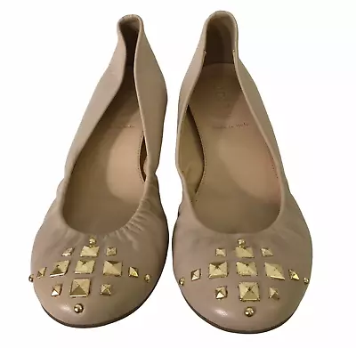 J Crew Womens Size 6.5 Cece Studded Ballet Flats Nude Beige Leather Gold Stud • $24.49