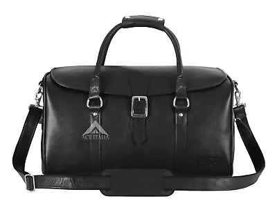 Handmade Large Leather Duffle Weekend Bag Travel Gym Luggage Black Holdall Bag • £89.59