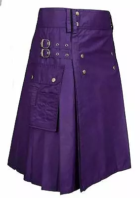 $52.99 • Buy New Men's Scottish Purple Utility Kilt Made In 100% Cotton