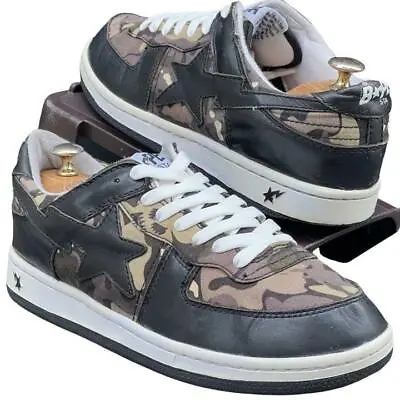 A BATHING APE Bapesta Sneaker Shoes Beige/Black Low US9 Used From Japan • $515.96