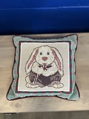 VTG Easter Bunny Rabbit Candycane Needlepoint Cross Stitch Throw Pillow 11x11 • $24.99