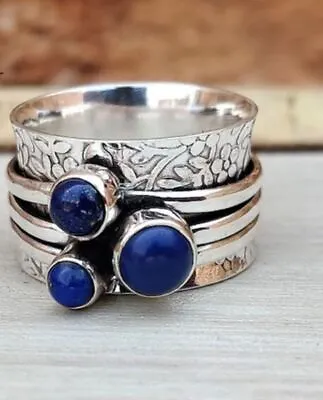Natural Lapis Lazuli 925 Sterling Silver Spinner Ring Gift For  Men's & Women's • $10.55