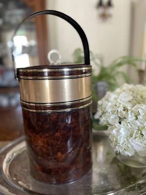 $50 • Buy Vintage Georges Briard MCM Ice Bucket Padded Vinyl 11  Tortoise 1970s Barware