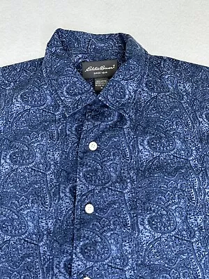 Eddie Bauer Mens Button-Up Shirt M Short Sleeve Blue Paisley Size M • $15.99