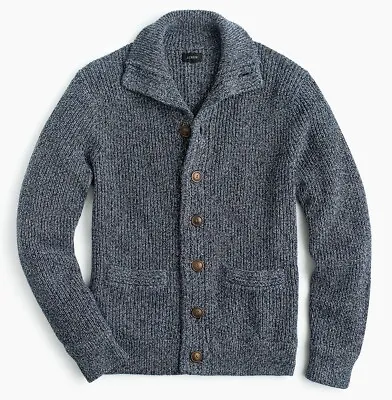 JCREW Cardigan Sweater Chunky Navy Blue Cotton Knit Fisherman's High Neck XXL • $133