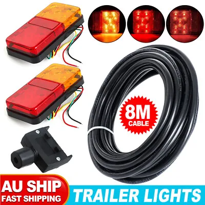 LED Trailer Lights Tail Lamp Pair Plug 8m 5 Core Wire Caravan Ute 7 Pin Flat Set • $33.95