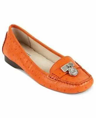 Michael Kors Hamilton Orange Ostrich Mk Logo Padlock Drivers Us 5 5.5 Love Shoes • $29