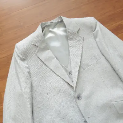 Mens 1970s Pastel Blue Polyester Sport Coat Vest Set 46R Montgomery Ward Blazer • $37.80