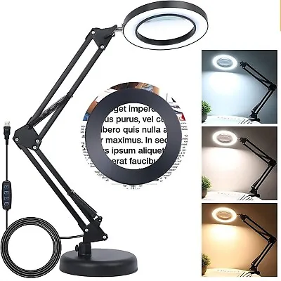 LED Light Magnifying Glass Desk Foldable Lamp Magnifier  Clamp Reading Light AU • $32.99