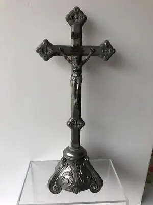 Large Antique Cast Aluminum Metal Parade Procession Crucifix Cross On Stand 16.5 • $85