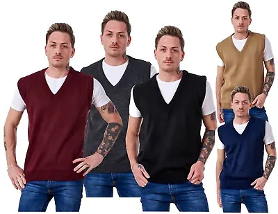 Men’s Plain Knitted V Neck Classic Sleeveless Cardigans Tops Jumpers Size S-5XL • £10.99