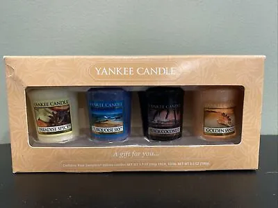 YANKEE CANDLE 4 SAMPLER VOTIVE SET Paradise Spice Turquoise Coconut Golden Sands • £12.34