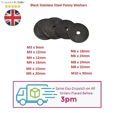 Black Stainless Steel Penny Washers Repair Mudguard Washer M3 M4 M5 M6 M8 M10 • £11