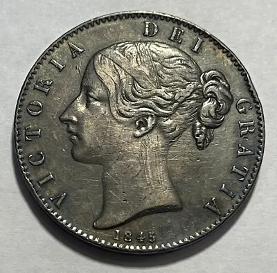 GREAT BRITAIN - Queen Victoria - 1/2 Crown 1845 - Extra Fine Details- Cleaned • $250
