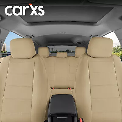 CarXS PU Leather Car Seat Covers Full Set Front & Rear Cover In Tan Beige • $44.90