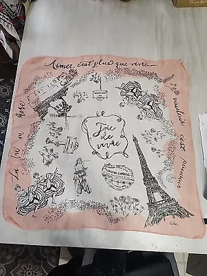 Vintage ECHO Sheer Scarf Paris Scenes Peachy PinkBlack & White 26  X 26 • $11.99