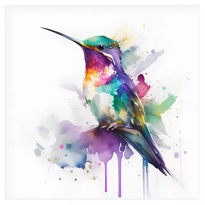 Magical Colorful Watercolor Hummingbird #6 - 8x8 Craft Cotton Fabric Block • $12.95