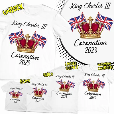 King Charles III Coronation Union Jack Crown Unisex Mens Womens Kids T-Shirts#13 • £10.99