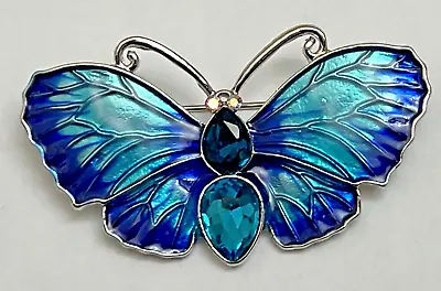 Aqua Royal Blue Crystal Glass Rhinestone Butterfly Brooch Pin Vintage Insect Bug • $10.10