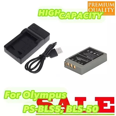 Battery + USB MicroC Charger For Olympus BLS-5 BLS-50 PS-BLS5 Stylus 1 Stylus 1s • $32.88