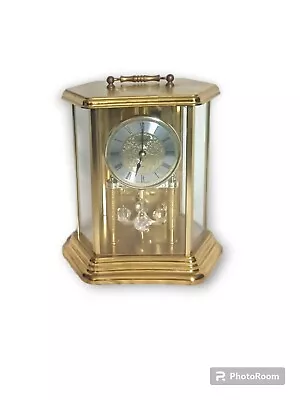 Vintage Hermle Germany Quartz Anniversary Mantel Shelf Brass & Glass Chime Clock • $50