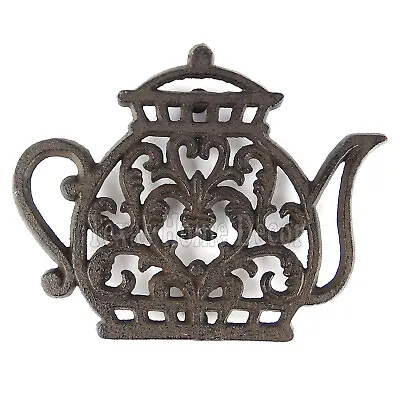 Teapot Kettle Trivet Cast Iron Rustic Antiqued Hot Pot Plate Holder Floral  • $17.95