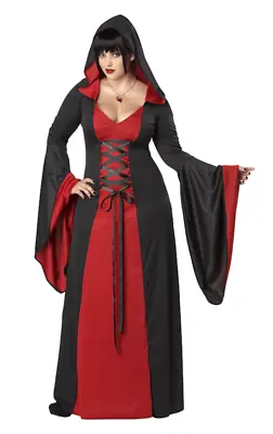 Womens Red Hooded Robe Plus Size Halloween Vampire Gothic Fancy Dress Costume • £44.99