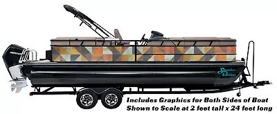 Modern Mosaic Squares Graphic Wrap Kit Decal Bass Fishing Boat Vinyl Pontoon USA • $424.38