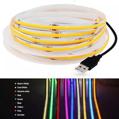 USB COB LED Strip Light High Density Flexible Dimmable Linear Tape Backlight 5V • $5.61