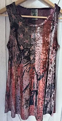 New Vocal Womens Red Tone Velvet American Flag Liberty Tank Top Tunic Small S • $20