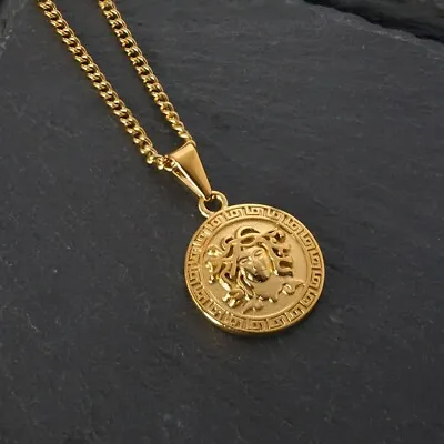 £19.95 • Buy 9ct Gold Medusa Head Necklace Pendant Greek Curb Chain Men's Boys Gift (£40 RRP)