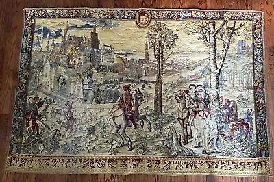 Belgian Wool Tapestry Medieval Brussels Emperor Charles V Battle Scene Castle  • $325