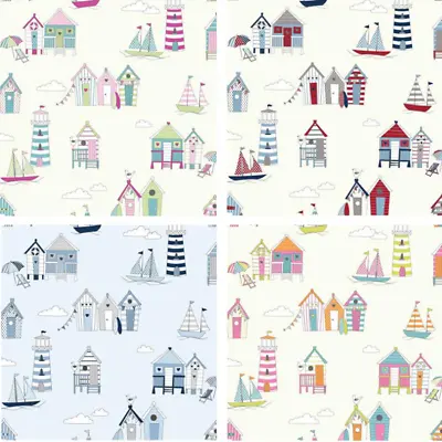 £3 • Buy 100% Cotton Fabric Lifestyle Beach Huts Lighthouses Sailing Boats 140cm Wide