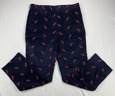 Mens Size 38R Navy Corduroy Lobster Embroidered Casual Dress Pants Made In USA • $28.98