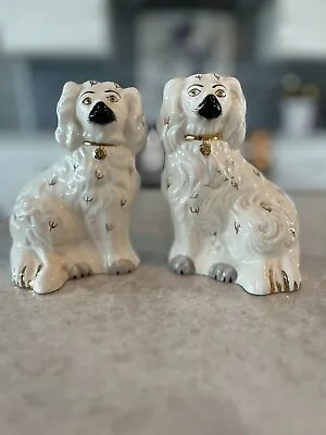 Vintage Pair Beswick Staffordshire Spaniels ~ White Gold Antique 5.5” • £173.72