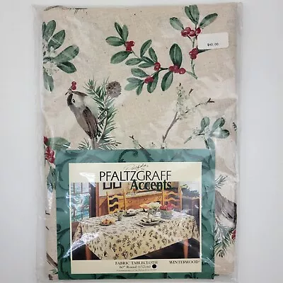 Vintage Linen Tablecloth Pfaltzgraff Accents Winterwood Round 60  Christmas  • $24.99