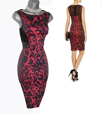 Karen Millen Red Leopard Print Signature Stretch Elegant Cocktail Dress UK 10 38 • £79.99