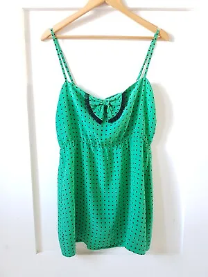 * TIGERLILY * Sz 14 Emerald Polka Dot SILK Tunic Mini Dress • $39.95