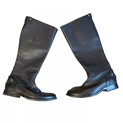 FRYE Size 6 B Black Leather MELISSA BUTTON BACK Zip Tall Riding Boots Women’s • $68