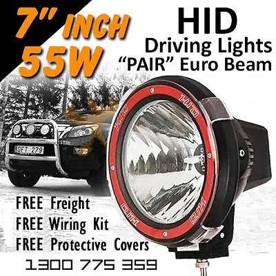 HID Xenon Driving Lights - Pair 7 Inch 55w Euro Beam 4x4 4wd Off Road 12v 24v • $192.38