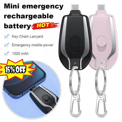 1500mAh Rechargeable Keyring Pocket Power Bank For Android IPhone USB Type-CSALE • £5.10