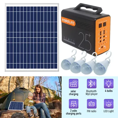 Solar Panel Kit Power Generator Portable Battery Pack Power Station With 4 Bulbs • $58.78