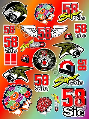 Marco Simoncelli 58 Super Sic Decals Set 9.1x12.2 In Sheet 20 Stickers Motogp • $13.55