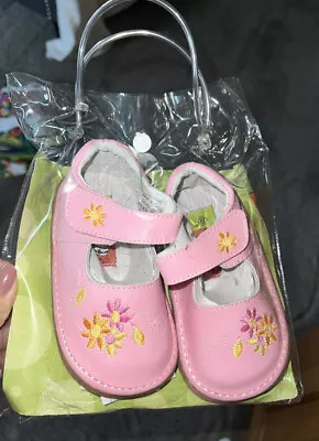Toddler Girl Shoes Mary Jane Sz 8 Pink Flowers Leather Upper Flexi-feet NIB • $24.49