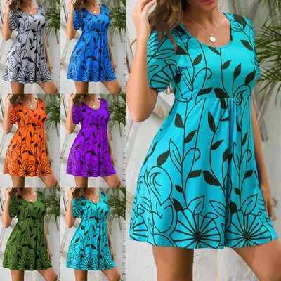 $23.84 • Buy Plus Size Womens Summer Floral Short Dress Ladies Casual Loose Boho Mini Dress