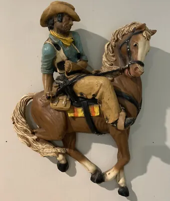 1979 Universal Statuary Cowboy Palomino Sorrell Horse Plastic 3D Wall Art • $100