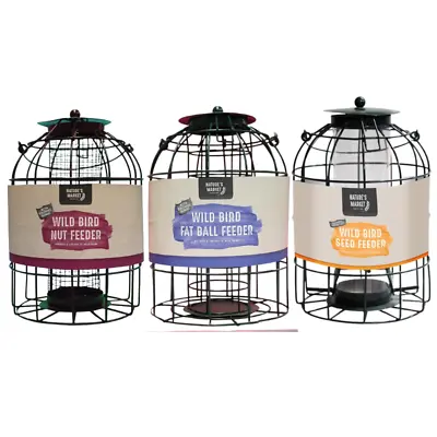 3 Pack Nature's Market Wild Bird Nut Seed & Fat Ball Feeder With Squirrel Guard • £13.95