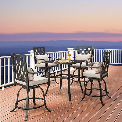 TAUS 2PCS Patio Metal Swivel Chairs W/Cushion Dining Bar Chair Outdoor Furniture • $225.99