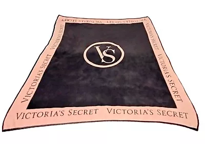 Victoria's Secret Black Pink Plush Fleece Warm Logo Throw Blanket 60x50 • $25